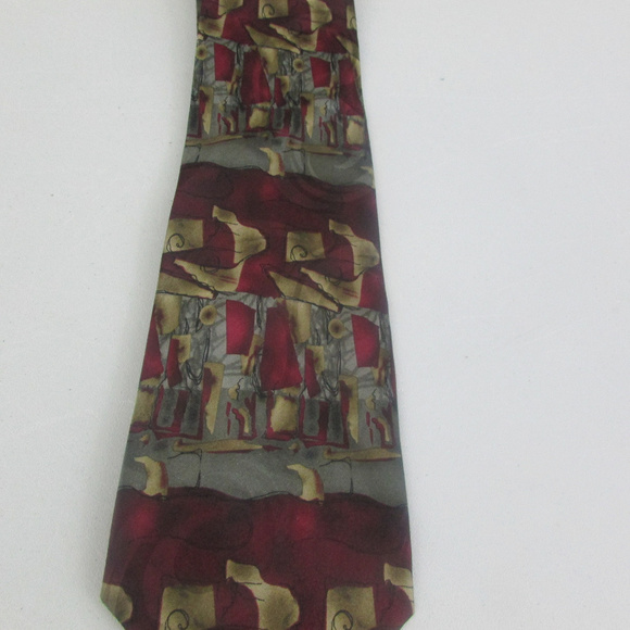 Stonehenge Silk Tie Burgundy with Gray and Gold - Picture 1 of 6